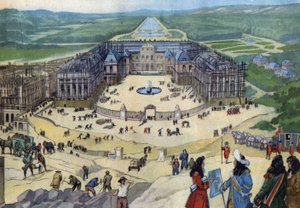 Construction of the castle of Versailles in 1678 following the plans of Jules Hardouin Mansart in the foreground King Louis XIV by Anonymous Anonymous