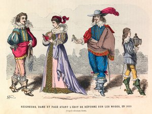Costumes of Lords, Lady and Page Before the Edit of Reform on Fashion in Paris in 1633