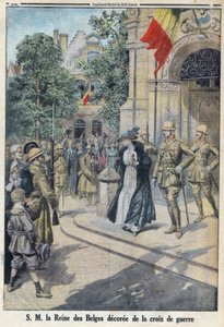 First World War 1914-1918. Her Majesty the Queen of the Belgians Elisabeth de Baviere (1876-1965) was awarded the war cross. In Le Petite Journal by Anonymous Anonymous