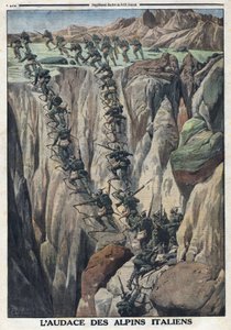 First World War 1914-1918. Italian soldiers climb the summit of the Cauriol in the Fiemme Alps in Italy. In Le Petite Journal, October 8 by Anonymous Anonymous