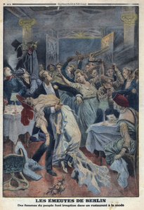 First World War 1914-1918. The women of the people break into a fashionable restaurant and demand the return of their husbands. In Le Petite Journal, on 16/01/1916. Private Collection by Anonymous Anonymous