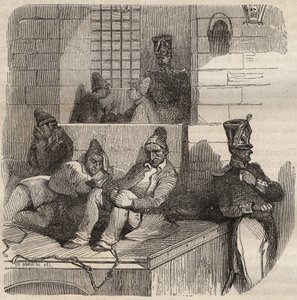 Convict at rest at the Rochefort bagne in the 19th century. Engraving in 