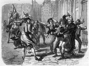 Francois-Joseph (Francois Joseph) Westermann (1751-1794) striking Jean Paul Marat (1743-1793) - Engraving in Histoire des Girondins by Alphonse de Lamartine (1790-1869) 1865-1866. Private Collection