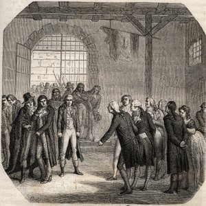 French Revolution - The Hebertists at the Concierge in Paris on 23 March 1794 - Engraving in 