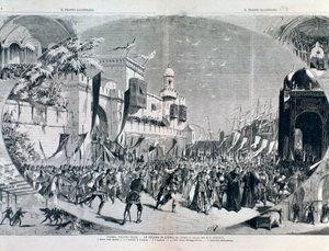 Illustrations for opera The Queen of Cyprus by Halevy performed in 1883 in Parma
