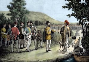 Jacques Cartier, his first interview with the Indians at Hochelaga now Montreal in 1535 by Anonymous Anonymous