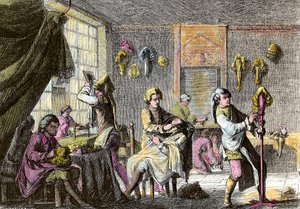 Louis XV fashion: view of the interior of a wig hairdresser by Anonymous Anonymous
