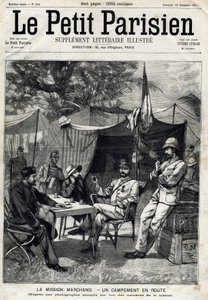 Marchand Mission Camp: Jean-Baptiste Marchand (1863-1934), Captain Baratier on his left and Lieutenant Victor Emmanuel Largeau (1867-1916) and Captain Germain on his right. In Le Petit Parisien on 26/12/1897