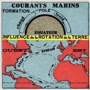 Meteorology: marine currents. Influence of earth rotation. Gulf Stream. Anonymous illustration from 1925. Private collection. by Anonymous Anonymous