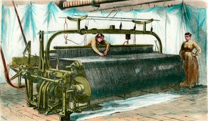 Metier for mechanical weaving in a large factory. Engraving around 1860