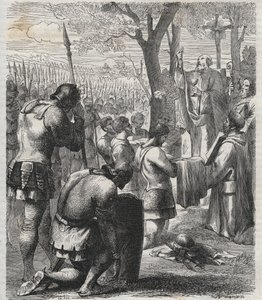 Otto I, Holy Roman Emperor receives communion before Battle of Lechfeld (955)