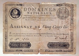 Paper issued during the French Revolution: an assignment of 500 pounds from 1790 - private collection by Anonymous Anonymous