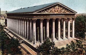 Paris: Exterior View of the Church of the Madeleine Designed by Architect Pierre Alexandre Vignon (1763-1828). Photograph of 1920 in Artistic Album of the City of Paris. Private Collection by Anonymous Anonymous