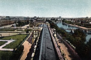 Paris: panorama towards the Louvre. La Seine and Cathedrale Notre Dame, on the right. Photograph of 1920 in Artistic Album of the city of Paris. Private collection. by Anonymous Anonymous