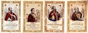 Pious image: The Bishop of Saint Vigil of Trento, the Bishop of Saint Eloi of Noyon, Saint Hilaire and Saint Anselme. Card. 19th century Private Collection by Anonymous Anonymous