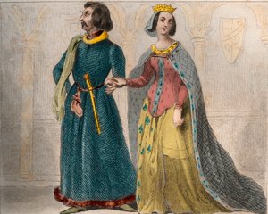 Portrait of Charlotte de Savoie (1441-1483) Queen of France, with Louis XI of France, known as the Prudent (1423-1483). Engraving from 1859 in Le Monde. History of all peoples from the most remote times to the present day by M. E. de Lostalot-Bachoue. by Anonymous Anonymous