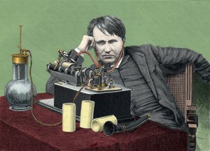 Portrait of Thomas Edison with his phonograph by Anonymous Anonymous