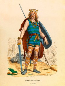 Portrait of a Frankish warrior during Antiquity - Engraving - Private collection