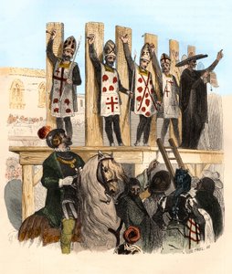 Punishment of the nail in the 16th century. Illustration in Mysteres of the Inquisition and Other Secretive Societies of Spain By Victor de Fereal, Suberwick, Manuel Galo de Cuendias by Anonymous Anonymous