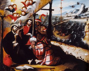 Representation of Saint Francis Xavier (1506-1552), Jesuit Missionary and Co-Founder of the Society of Jesus - Anonymous Painting by Anonymous Anonymous