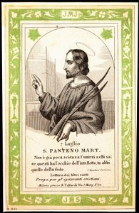 Representation of Saint Panthene of Alexandria. Pious image. Postcard. The beginning of the 20th century. Private Collection by Anonymous Anonymous