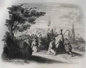 Saint Hilaire de Poitiers (310-368) returning from exile. Engraving from 1846 in Lives of the saints. Private collection