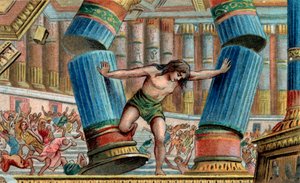 Samson bringing down the Temple of Dagon - Chromolithography - Private collection