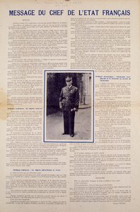 Second World War and Vichy Regime: Message from the French Head of State Philippe Petain by Anonymous Anonymous