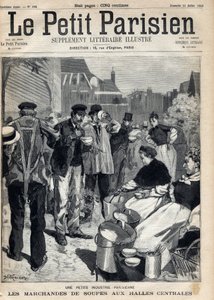 Small Parisian industry: soup merchants in the central markets. Engraving. One of the newspaper 