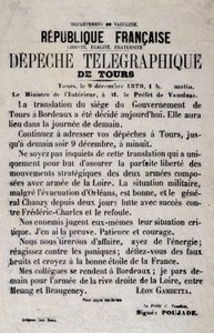 Telegraphic News of Tours of 9/12/1870 by Léon Gambetta by Anonymous Anonymous