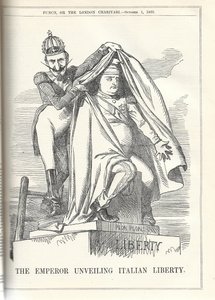 The Emperor Unveiling Italian Liberty. From Punch Magazine by Anonymous Anonymous