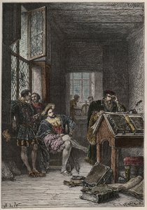 The King of France Francois I, protector of arts and letters, visiting the workshops of the printers Estienne, circa 1540 by Anonymous Anonymous