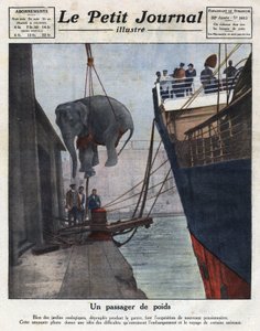 The arrival by boat of an elephant acquired by a zoological garden of people following the war. Illustration taken from 