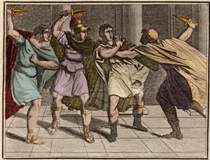 The assassination of Roman emperor Julius Caesar on the 15th March 44 BC - Engraving from 
