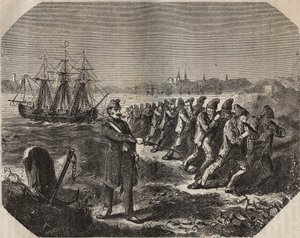 The cordelle at the bagne de Rochefort in the 19th century. Engraving in 