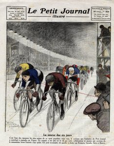 The six-day race: Piet van Kempen, Alfred Grenda, Seres and Maurice Brocco during the sprint. Engraving in Le Petit Journal illustre, on 16/04/1922