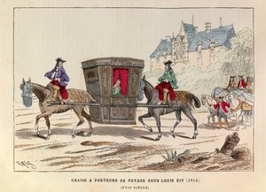 Sedan chair carried by horses during the reign of King Louis XIV of France
