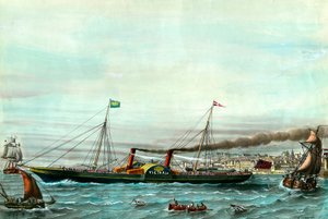 Vessel La Victoria serving between Boulogne-sur-Mer and Folkestone. Engraving of the 19th century. Private collection