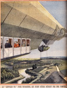Zeppelin VII for travelers that has just been destroyed by a storm