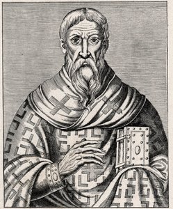 Portrait of Dionysius the Areopagite - Portrait of Saint Denys the Areopagite (1st century), Greek bishop - Engraving after an illustration of the Life of illustrious Men by Thevet - In Les Missions Catholiques au XIXeme Siecle by Louis-Eugene Louvet. by Anonymous Anonymous