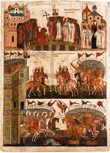 Battle between the Novgorodians and Suzdalians, Mid of the 15th century by Anonymous Russian icon painter