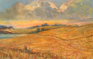 Cornfields at Sunset overlooking the River Orwell