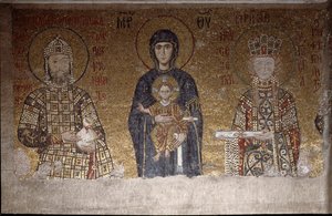 The Virgin sitting between John II Komnenos and his wife Irene of Hungary (Mosaic, 6th century) by Anthemius of and Miletus Isidore of Tralles