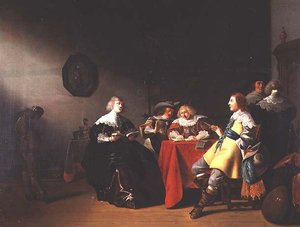 An Interior with Elegant Figures Reading
