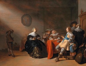 An Interior with a Company Conversing at a Table by Anthonie Palamedesz.