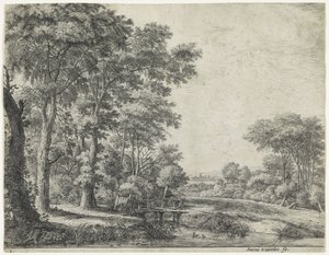 Forest Edge with a Wooden Bridge (Large Landscapes, Series A) by Anthonie Waterloo