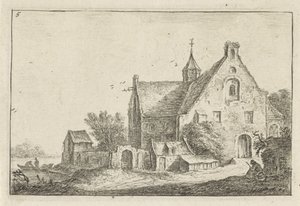 Village Church by the Water Landscapes with Buildings (series title) by Anthonie Waterloo