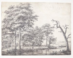 River Landscape with Man in a Dinghy by Anthonie Waterloo
