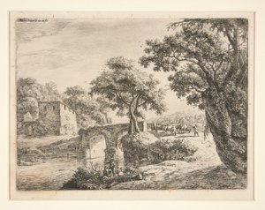 Herd Near a Stone Bridge by Anthonie Waterloo