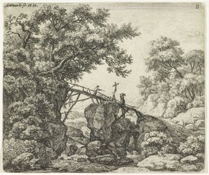 Shepherd on a Sloping Bridge by Anthonie Waterloo